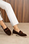 Luvia Brown Suede Genuine Leather Buckle Loafer - 4