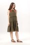 Sleeveless Mina Embroidery Detailed Lace-Up Collar Summer Voile Dress Khaki Hk - 5