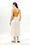 Nihal Tied Voile Elastic Waist Authentic Single Pocket Summer Long Skirt Cream Krm - 5