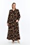 Black with Yellow and Orange Crispy Flowers Plus Size Viscose Long Sleeve Cupped Mother's Dress
