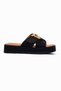 Women's Nubuck Slippers with Genuine Leather Insole, Gold Metal Detail, Thick Sole, Venice Black - 2
