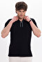 Men's Slim Fit 100% Cotton Short Sleeve Half Zip Black Polo Collar T-Shirt - 4