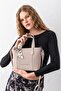 Vena Scarf Detailed Large Volume Women's Stone Tote Shoulder and Crossbody Bag with Adjustable Strap - 5