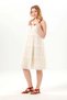 Sleeveless Mina Embroidery Detailed Lace-Up Collar Summer Voile Dress Cream Krm - 5
