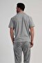 Men's Gray Lyc Suprem Shirt Collar Buttoned Short Sleeve Battal Pajama Top - 4