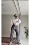 Plaid Patterned Lace-Up Sweatpants with Cargo Pockets, Navy Blue - 2