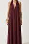 Halter Neck Long Modal Dress Lfg0182 Bordo - 3