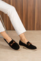 Luvia Black Suede Genuine Leather Buckle Loafer - 3