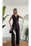 Women's Brown Asymmetrical Cut Double-Breasted Tie-Up Vest, Pleated Palazzo Trousers Set - 2