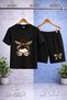 Kids' Girls Leopard Striped Printed Crew Neck T-Shirt - Shorts Set