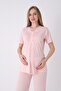 Pajama Set with Robe and Short Sleeves for Maternity and Pregnancy, Set of 3 - 4
