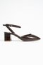 Amber Brown Croco Open Back Thick Heeled Shoes