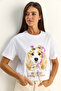 Women's White Print and Sequin Detailed Bow Basic T-Shirt 7643 60286115 - 2