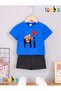 Hearted Hi̇ Bear Printed T-Shirt Shorts Summer Children's Set