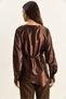 Women's Bitter Brown Asymmetrical Cut Belt Detailed Satin Blouse 7044 60286106 - 6