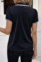 Women's Stylish Ruffle Collar Lace-Up Short Sleeve Janjan Crepe Blouse - 2