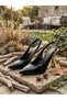 Women's Galvanized Heeled Shoes with Open Back and Side Buckle Model, New Season Heel Height 7.5cm - 6