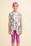 Girl's Dress Swimsuit Set (Asymmetrical Top with Skirt Hem + Knee-Length Bottom and Cap) 7-12 Years 12602B - 2