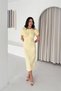 Women's Yellow Midi Length Ruched Detailed Balloon Sleeve Slim Fit Dress Nbk4574 - 4