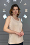 Women's Beige U-Neck Thick Strap Lycra Cotton Viscose Combed Cotton Blouse. - 3