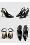 Women's Galvanized Heeled Shoes with Open Back and Side Buckle Model, New Season Heel Height 7.5cm - 3