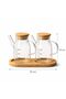 Set of 2 200ml Mini Oil and Sauce Bowls, Tabletop Set with Bamboo Stand and Vacuum Bamboo Lid - 2