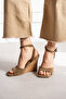 Julia Beige Suede Genuine Leather Ankle Strap Wedge Heeled Shoes - 4