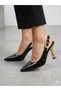 Women's Galvanized Heeled Shoes with Open Back and Side Buckle Model, New Season Heel Height 7.5cm