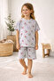Girl's Short Sleeve and Shorts Crew Neck Casual Patterned Pajama Set Top and Bottom Set - 4