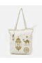 Women White Printed Tote Bag