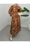 Rose Half Buttoned Patterned Long Dress - Orange - 2