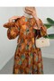 Rose Half Buttoned Patterned Long Dress - Orange - 5