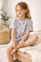 Girl's Short Sleeve and Shorts Crew Neck Casual Patterned Pajama Set Top and Bottom Set - 3