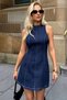 New Season Women's Off-The-Shoulder Crew Neck Mini Denim Dress - 2
