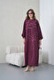 Women's Front Sequin Embroidered Loose Fit Long Linen Dress