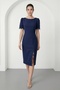 Women's Navy Blue Lace Detail Midi Event Dress - 2