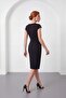 Women's Black Short Sleeve Midi Dress with Gold Accessory Detail - 6