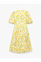 Viscose Fabric Short Balloon Sleeves V-Neck Rose Printed Floral Midi Dress - 4
