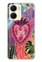 Vivo Y16 Compatible Colorful Heart and Flower Pattern Transparent Phone Case