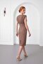 Women's Brown Double-Breasted Collared Midi Event Dress - 5