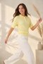 Women's Yellow Polo Collar Knitwear Blouse Cotton Viscose Blend Soft Textured Daily Comfortable Cut - 6