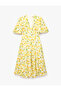 Viscose Fabric Short Balloon Sleeves V-Neck Rose Printed Floral Midi Dress - 3