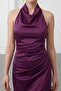 Women's Plum Backless Long Satin Evening Dress - 3