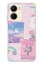 Vivo Y16 Compatible Pastel Floral Moon and Rainbow Pattern Transparent Phone Case
