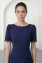 Women's Navy Blue Lace Detail Midi Event Dress - 3