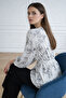 Patterned Balloon Sleeve Shirt A50905 Gray - 2