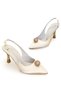 Women's Gold Satin Pointed Toe Open-Back Heeled Shoes with Stone Buckle Detail - 3