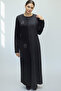 Women's Front Embossed Stone Patterned Crewneck Dress - 3