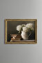 White Hydrangeas and Books Still Life - Vintage Patterned Frame - Slim Model