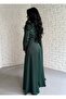 Women's Satin Long Stone-Embellished Cape Dress - 4